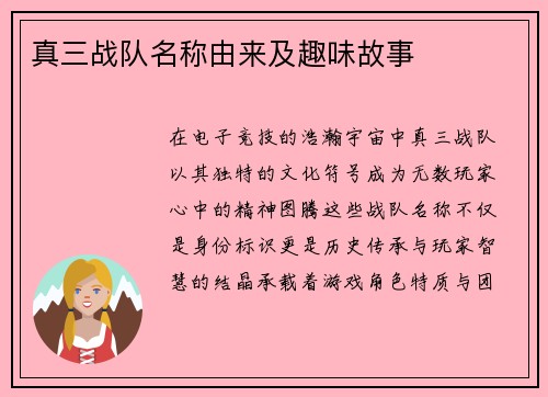 真三战队名称由来及趣味故事