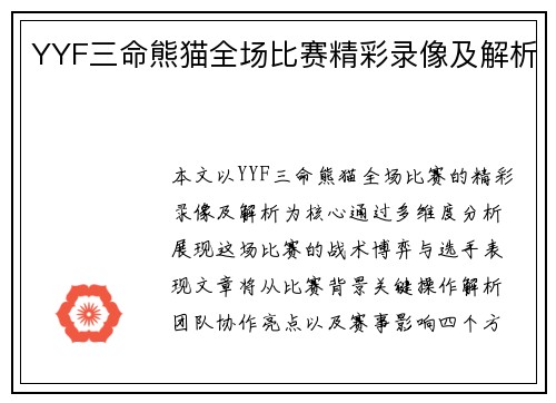 YYF三命熊猫全场比赛精彩录像及解析